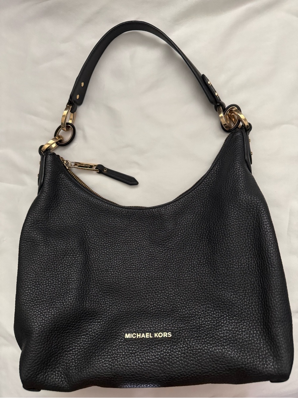 Michael Kors Black Pebbled Leather Hobo with Gold Hardware